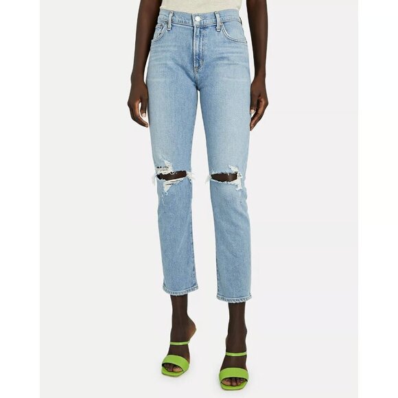 AGOLDE Toni Mid Rise Straight Ripped Knee Jeans in Blue Size 30 - Picture 1 of 8